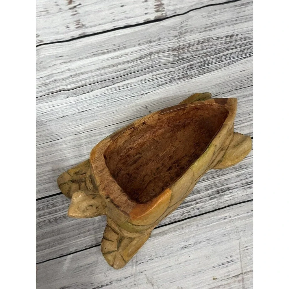 Hand Carved Crafted Wooden Sea Turtle Mom Carrying Baby 2pc Box with Lid Art